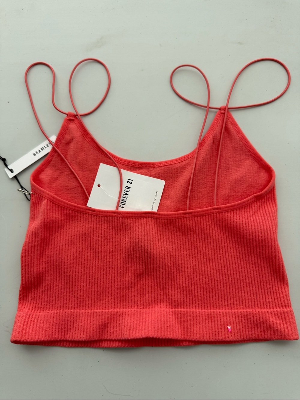 Forever 21 Coral Ribbed Spaghetti-Strap Crop Camisole - Picture 2 of 3